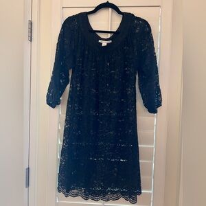 DVF short black lace dress with long sleeves